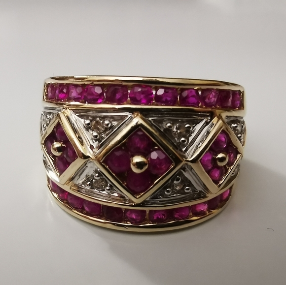 14K Designer Ruby and Diamond Cigar Band Ring - Picture 4 of 9